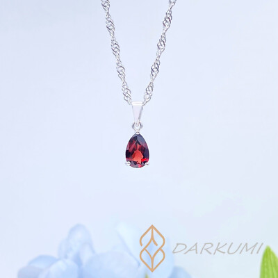 1.6 ct Natural Garnet Pendant with 925 Sterling Silver Necklace Darkumi