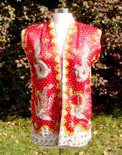 Vintage Chinese Fabulous Silk Beaded Phoenix Dragon Small Vest Euc