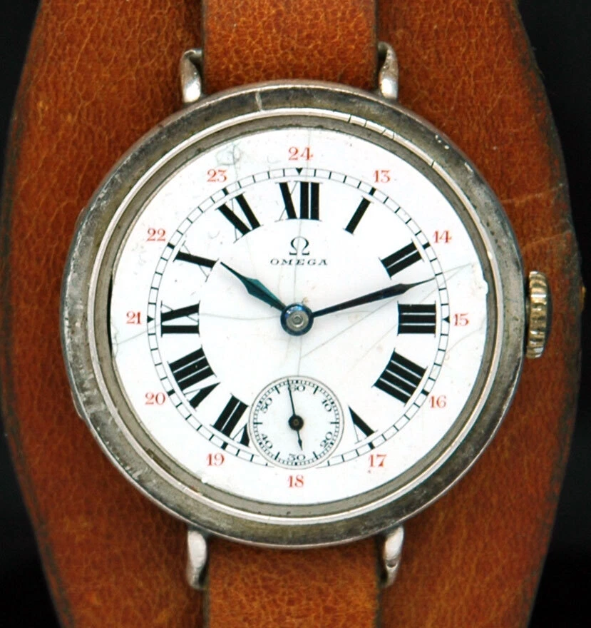 OMEGA Militar Primeira Guerra Mundial Oficial Britânico RELÓGIO 24HR Mostrador Prata TRENCH 1910s Guerra RARO - Imagem 4 de 4