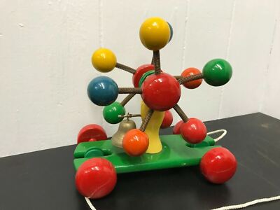 VINTAGE KOUVALIAS WOODEN BUBBLE BALL PULL TOY GREECE RARE TOY BABY