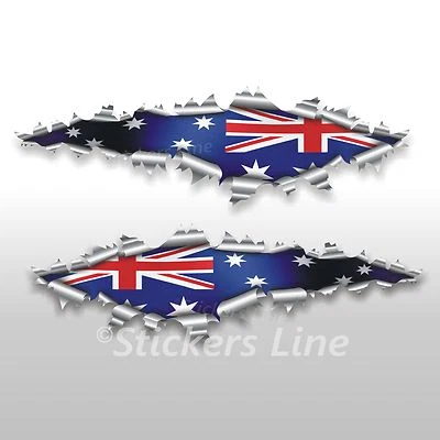STICKERS LINE Adesivi bandiera AUSTRALIANA cm 40 strappo effetto squarcio lamiera auto moto