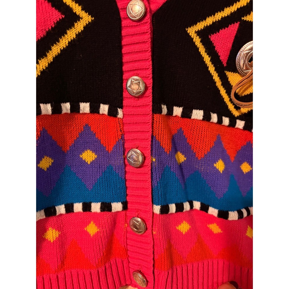 Vintage Women's Colorful Geometric Button Up Cardigan Sweater | eBay