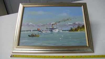 David Wilson Lake Geneva Schweizer Raddampfer gerahmtes Gemälde