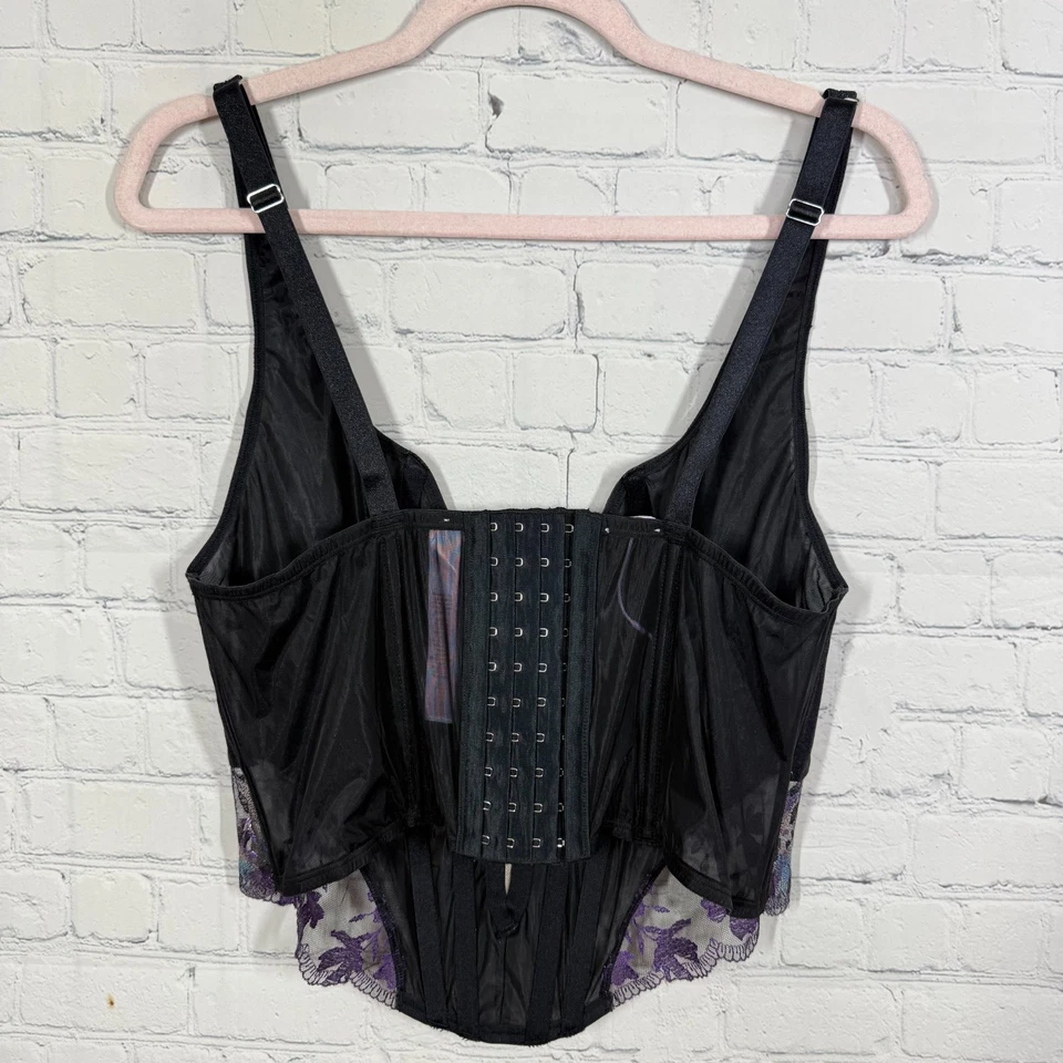Savage X Fenty Corset Women Size Plus 1XBlack Purple Silver Sheer Side Gothic - Image 2 of 4