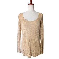Ralph Lauren Black Label Beige Crochet Knit Top with Silk Camisole Liner Size L