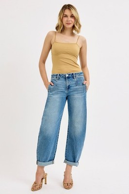 RISEN Mid Rise Fit Barrel Roll Up Jeans 3/26 NWT