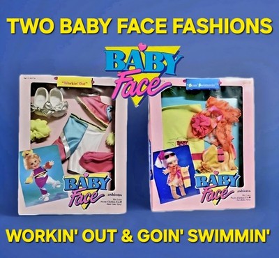   2 Galoob BABY FACE Doll FASHIONS Outfit WORKIN OUT & Goin Swimmin