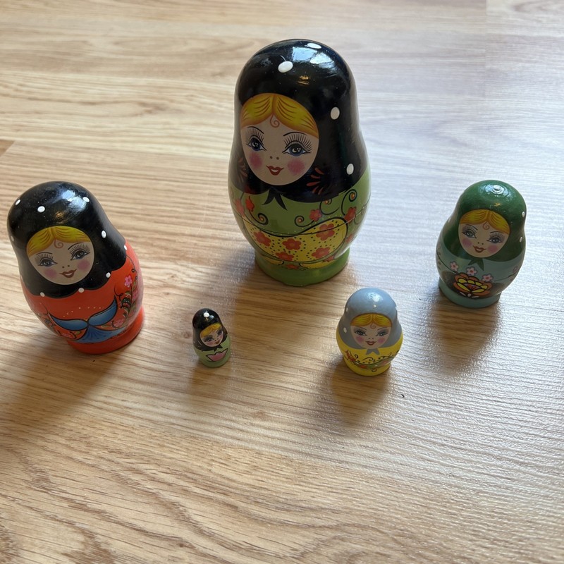 Russian Nesting Doll 5 Piece Set Flowers Polka Dots