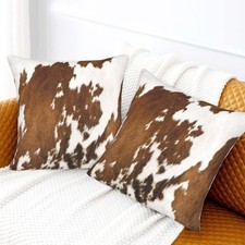 Western Cow Print Throw Pillows Cover Set of 2 Brown Faux Fur Cowhide Decorative
