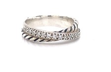 David Yurman Crossover Crisscross Ring 925 Sterling Silver Diamond 0.14 ctw