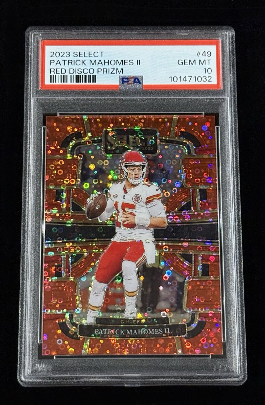 Patrick Mahomes II 2023 Panini Select Red Disco Prizm #’d/49 PSA 10 GEM MINT