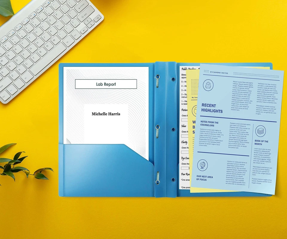 Light Blue Plastic 2 Pocket Folders With 3 Metal Prongs Fastener Clips 24 Pk - Image 4 of 4