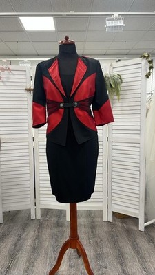 NEU ELEGANTES ETUIKLEID MIT ROT-SCHWARZEM BLAZER   KLASSISCH, MODERN & FESTLICH