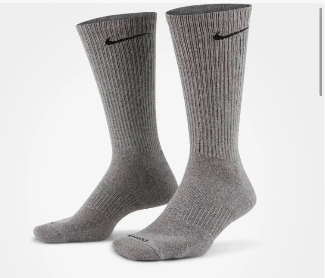 Nike Everyday Plus Cushioned Training Crew Socks (6 Pairs) Dark Gray SZ 8-12 L