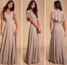 Brand New Lulu Elegant Taupe Maxi Dress. Flutter sleeves. Flowing skirt! Size S