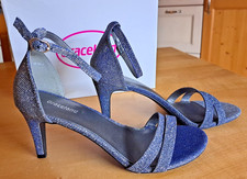 Sandaletten High Heels Gr. 37 silber / blau schimmernd edel elegant festlich TOP