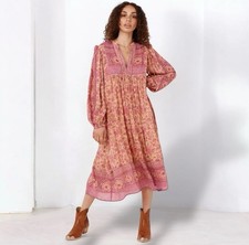SPELL & THE GYPSY Folk Song Midi Boho Dress Size XXL Large Pink Blossom