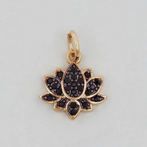 Authentic Round Cut Simulated Black Diamond Pretty Lotus Pendant In 14k Yellow Gold Plated