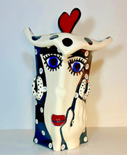 Jerilynn Babroff 17" Cookie Jar Face Vase Signed Heart Lid Modern Art Pottery