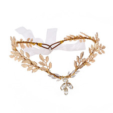 Elf Headpiece Gold Leaf Crown Rhinestones Fairy Headband V-Shape Hair Tiara
