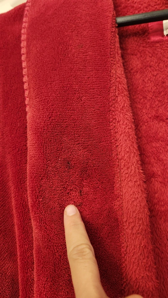 Oscar De La Renta Bata Mujer L/XL Rojo Felpa Vellón Cinturón Albornoz Borde Satinado Foto 4 de 4
