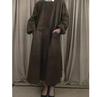 Vintage Mario Valentino Olive Khaki Green Long Leather Trench Coat Dress |  eBay
