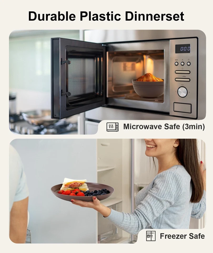 32 Piece Plates and Bowls Sets for 8, Unbreakable Dinnerware Sets, Plastic Di... - Image 3 of 4