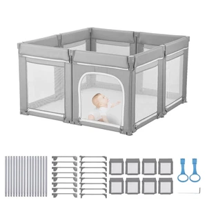 Foldable Baby Playpen 47.2" with Zippered Door & Soft Mesh for 6-24 Months