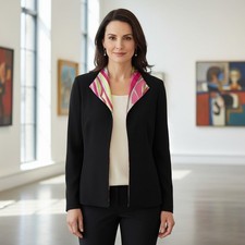 Vintage Jessica Howard Size 16 Open Front Black Blazer with Colorful Lining