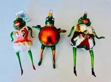 Slavic Treasures BOW-TIE BULLFROG, HIGH WIRE HONEY, FLAMBE FROGGY..3 Ornaments