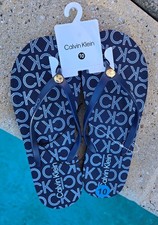 CALVIN KLEIN " Sarissa" Blue  White Thongs/Flip Flops NWT/SIZE 10