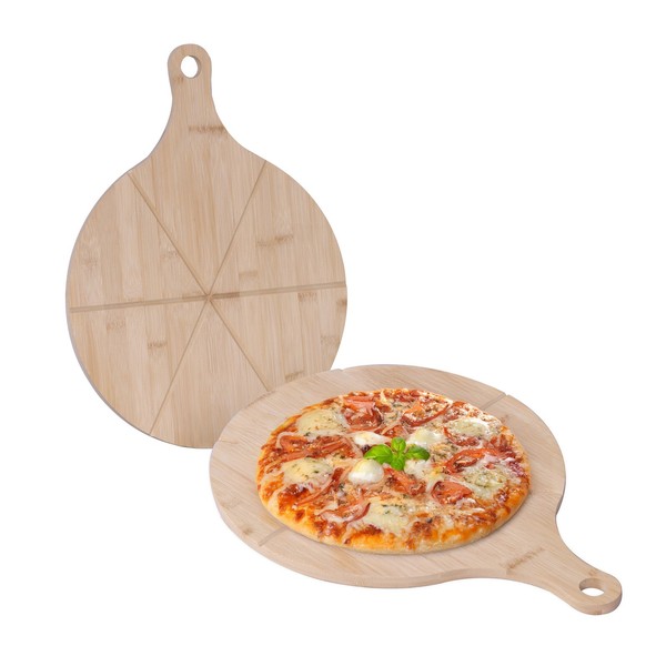 Pizzateller Pizzabrett Pizza Schneidebrett Servierbrett KäSebrett Bambus 2Er Set-image