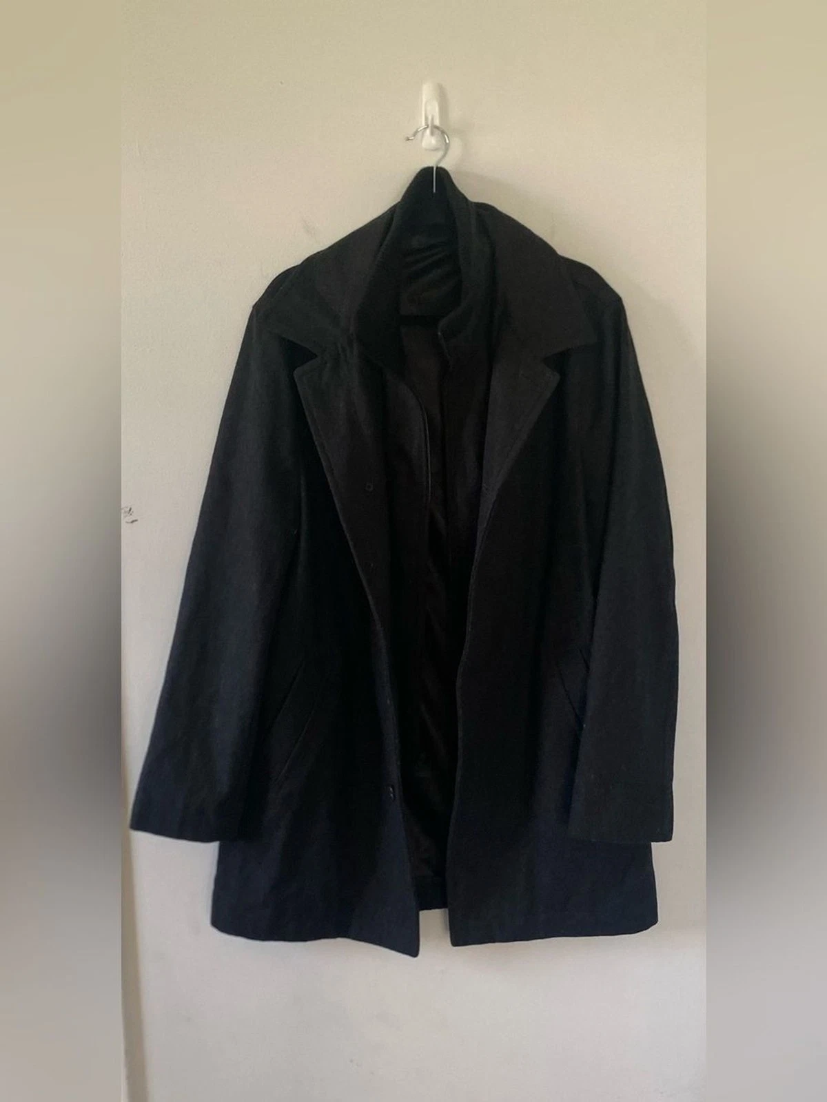JF J. Ferrar Men's Black Wool Blend Car Coat Zip Bib Size XL Dark Academia NWOT - product detail image 1