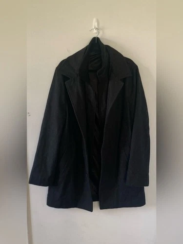 JF J. Ferrar Men's Black Wool Blend Car Coat Zip Bib Size XL Dark Academia NWOT video thumbnail