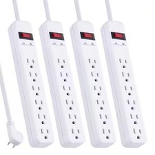 3 Ft. 6-Outlet Power Strip Surge Protector, White 4-Pack