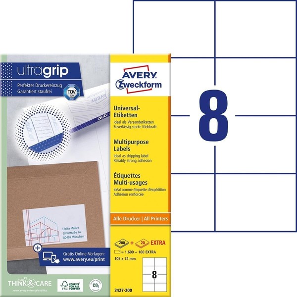Avery Zweckform 3427-200 Universal Etiketten 1.600 + 160 Klebeetiketten 105X74Mm-image