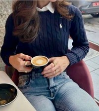 Polo Ralph Lauren navy blue cable-knit cotton crewneck sweater - Size M