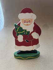 Wood Santa Claus Free Standing double sided paint 7 1/2" tall tabletop Christmas