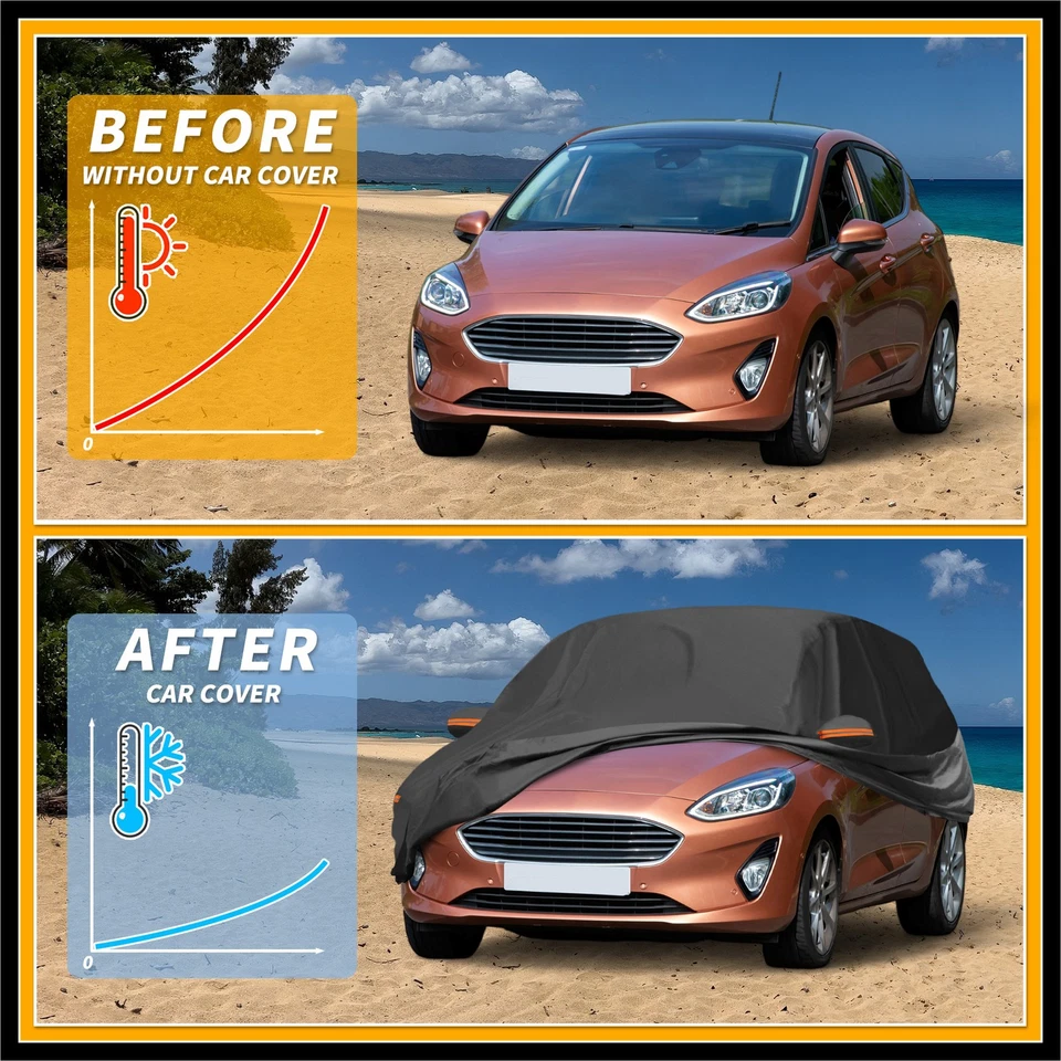 Car Cover Waterproof for Ford Fiesta Hatchback Black 190T-PU - Image 4 of 4