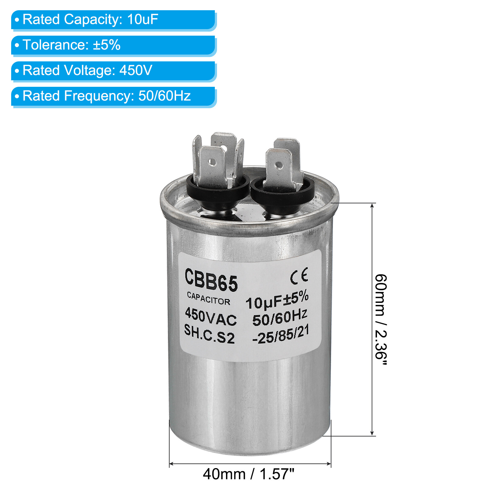 Condensatore Di Funzionamento Del Motore 15uF/450V+GRD - Foto 2