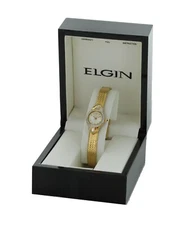 VINTAGE AWOMEN'S ELGIN ANALOG DRESS WATCH GOLD TONE TEXTURED BAND  EG183