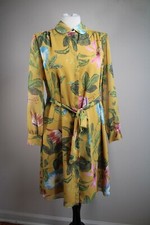Ann Taylor 4 Yellow Morning Glory Floral Chiffon Belted Shirt Dress