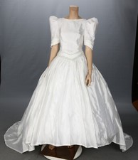 Ceremonia Vintage 80s 90s Beaded Boat Neck White Wedding Dress sz 6