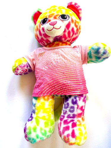 Build A Bear BAB Rainbow Leopard Cat Lisa Frank Plush 2016 Includes Shirt