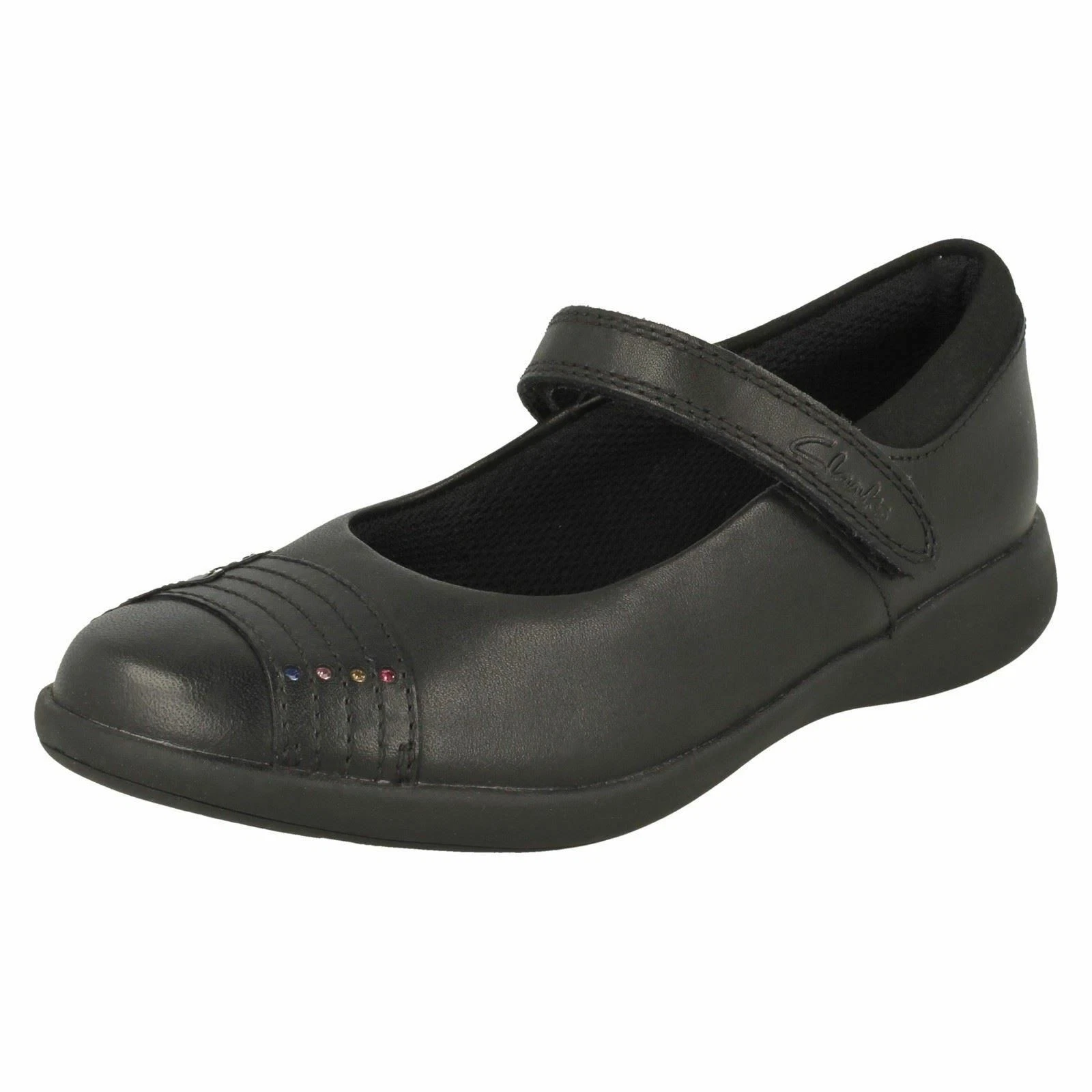 SCARPE SCUOLA BASSE CLARKS RAGAZZA ETCH BEAM PELLE NERA CINTURINO GANCIO E PASSANTE £39 99