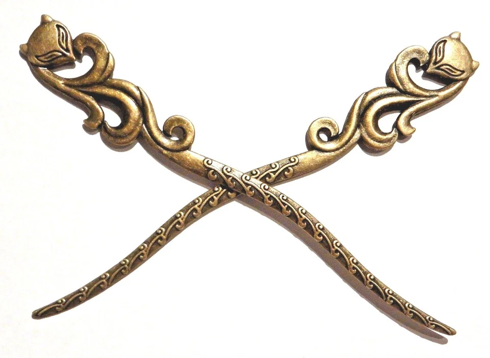 BRONZE FOX HAIR STICKS 1 pair kitsune yokai kanzashi bun pin Japanese Inari H1 - Image 4 of 4