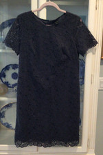 Ann Taylor Women's Sheath Dress Size 8 DARK SMOKY GRAY Lace Overlay Cutout EUC