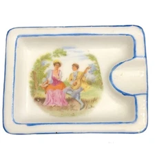 Handpainted Ashtray Made in Japan 3”x2” Man Playing Pipa Lute Landtom #2748