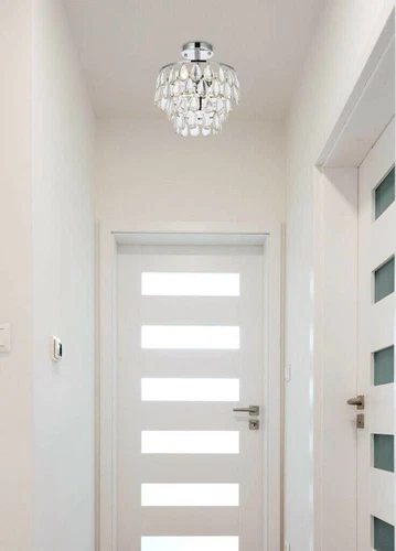 Crystal Tear Drop Flush Mount Ceiling 3 Light Chrome Bathroom Bedroom Lighting - Picture 2 of 9