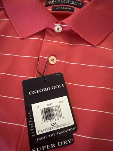 Oxford Golf Mens Strawberry & White Striped Golf Polo Shirt Size XXL - Picture 2 of 2